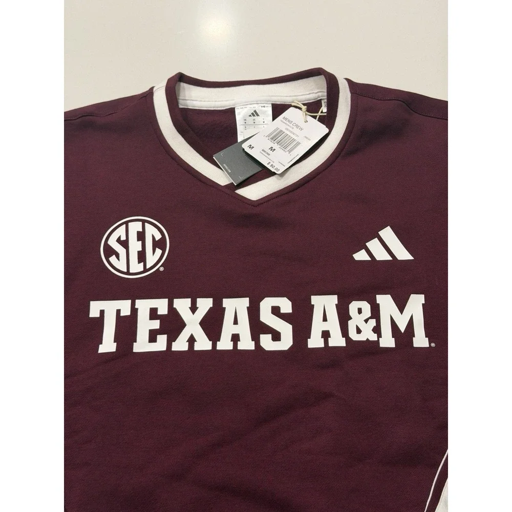 adidas Texas A&M Aggies 3-Stripes Fleece Maroon Sweatshirt JM9099 Men's Medium